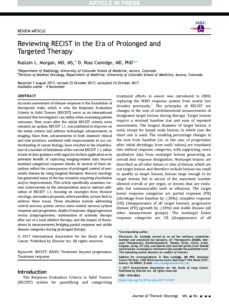 Reviewing RECIST in the Era of Prolonged and Targeted Therapy