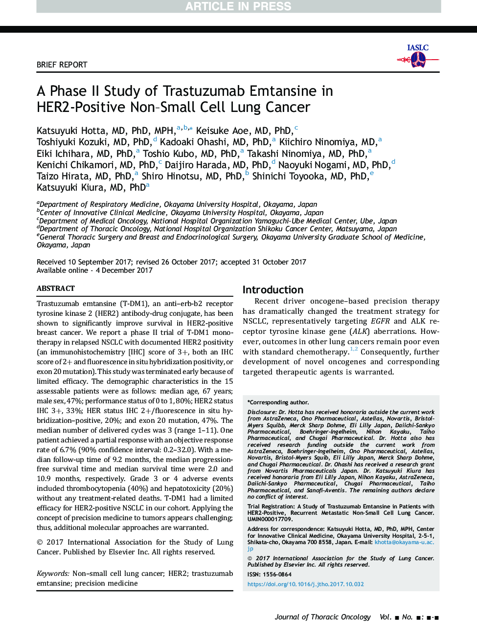 A Phase II Study of Trastuzumab Emtansine in HER2-Positive Non-Small Cell Lung Cancer