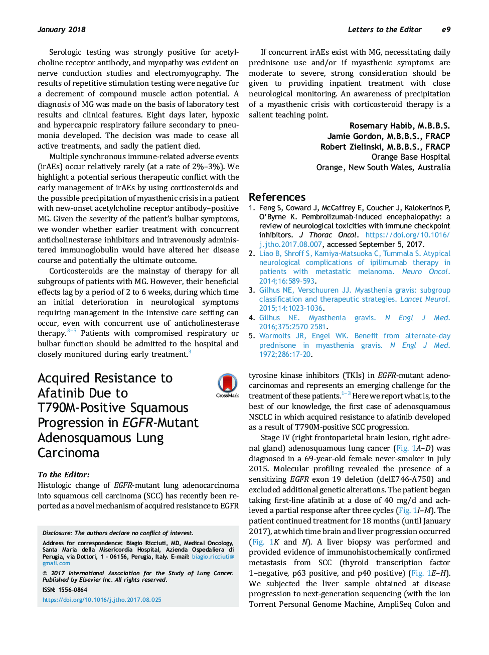 Acquired Resistance to Afatinib Due to T790M-Positive Squamous Progression in EGFR-Mutant Adenosquamous Lung Carcinoma
