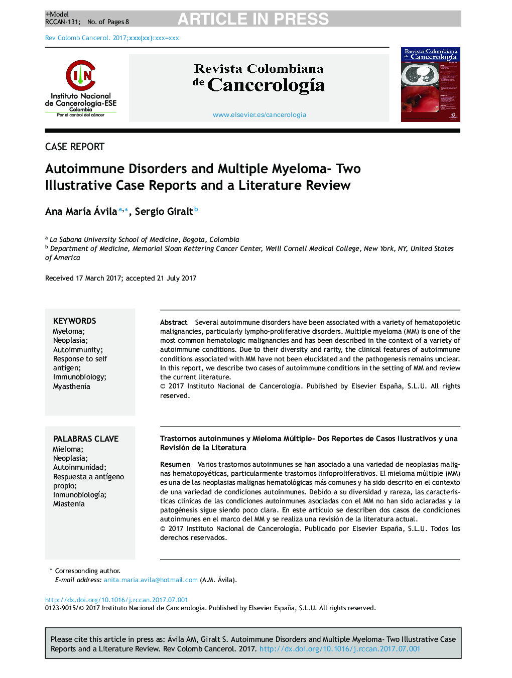 Autoimmune Disorders and Multiple Myeloma- Two Illustrative Case Reports and a Literature Review