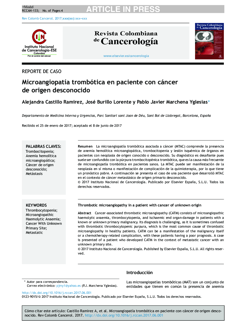 MicroangiopatÃ­a trombótica en paciente con cáncer de origen desconocido