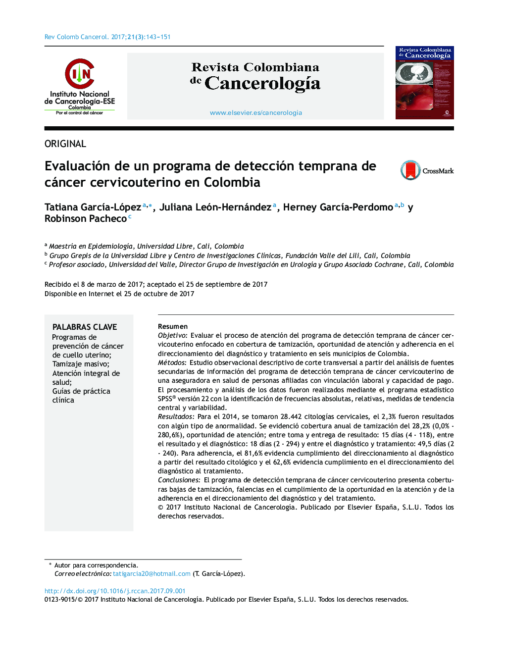 Evaluación de un programa de detección temprana de cáncer cervicouterino en Colombia