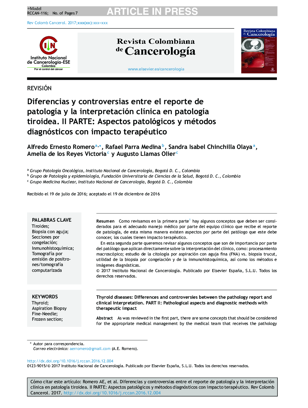 Diferencias y controversias entre el reporte de patologÃ­a y la interpretación clÃ­nica en patologÃ­a tiroidea. II PARTE: Aspectos patológicos y métodos diagnósticos con impacto terapéutico