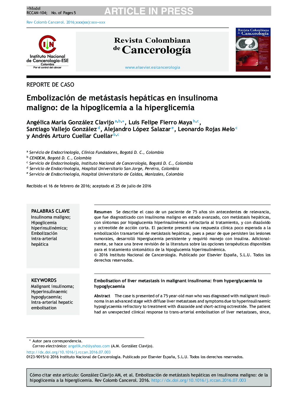 Embolización de metástasis hepáticas en insulinoma maligno: de la hipoglicemia a la hiperglicemia