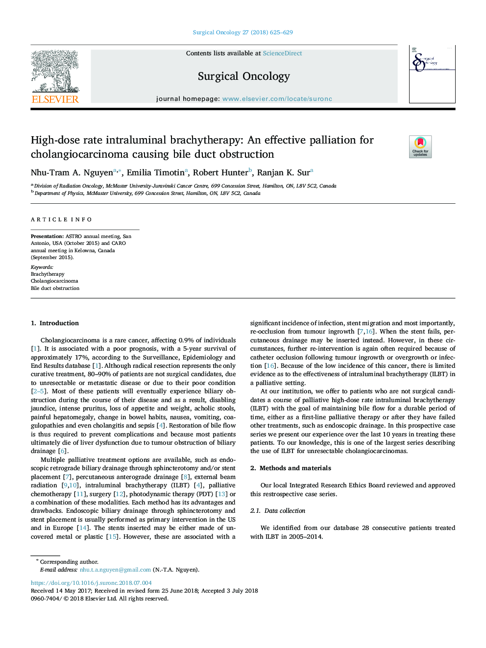 High-dose rate intraluminal brachytherapy: An effective palliation for cholangiocarcinoma causing bile duct obstruction