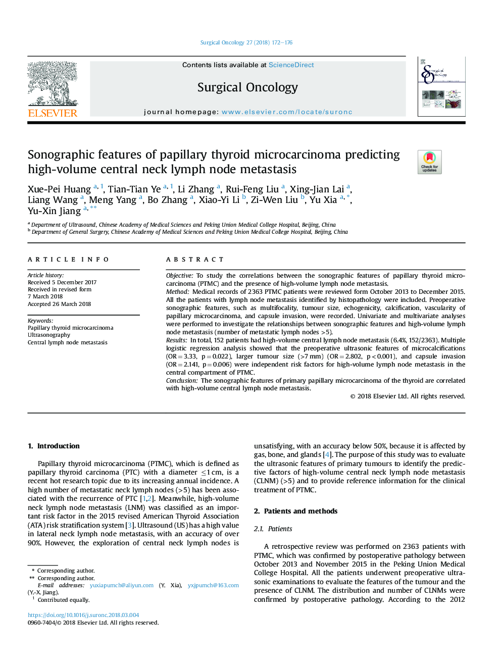 Sonographic features of papillary thyroid microcarcinoma predicting high-volume central neck lymph node metastasis