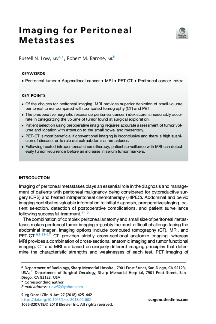 Imaging for Peritoneal Metastases