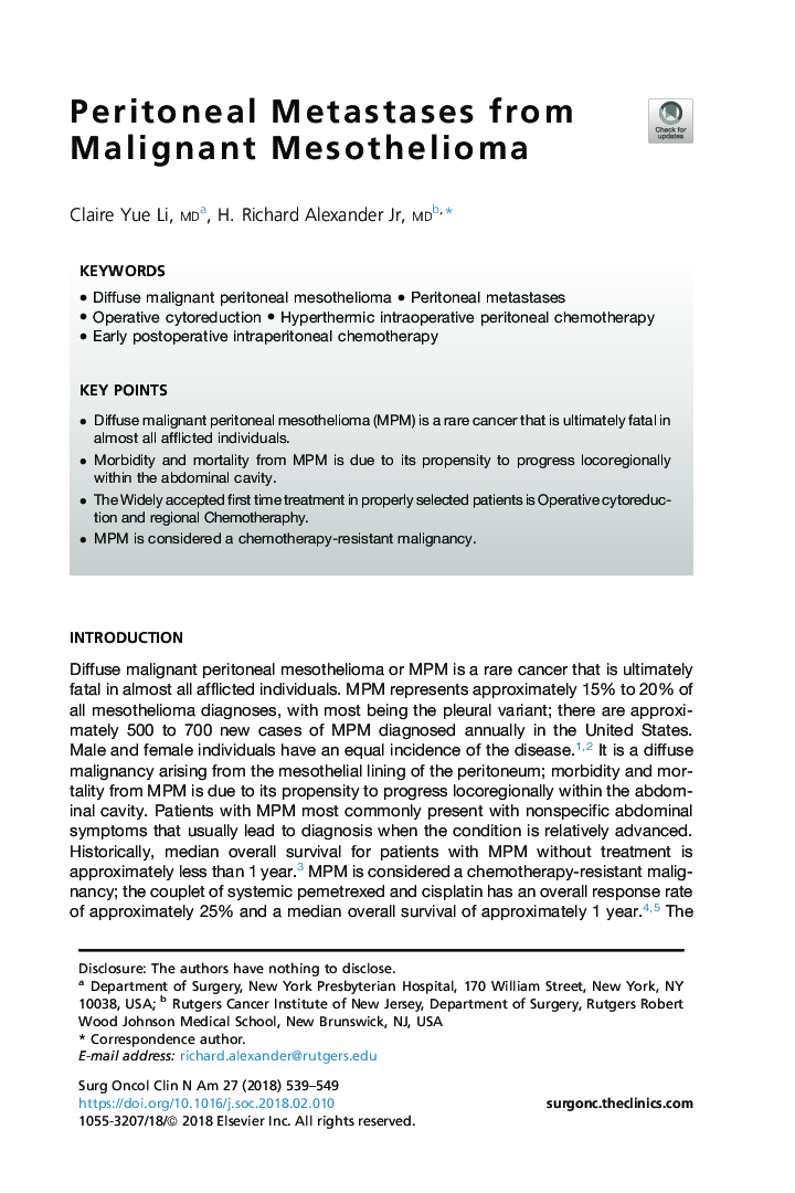 Peritoneal Metastases from Malignant Mesothelioma