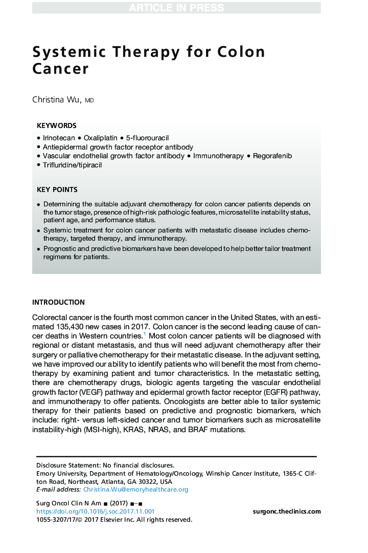 Systemic Therapy for Colon Cancer