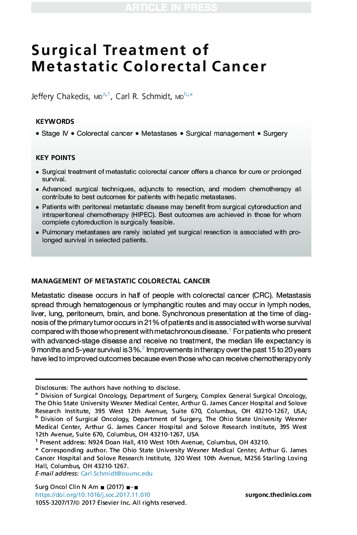 Surgical Treatment of Metastatic Colorectal Cancer