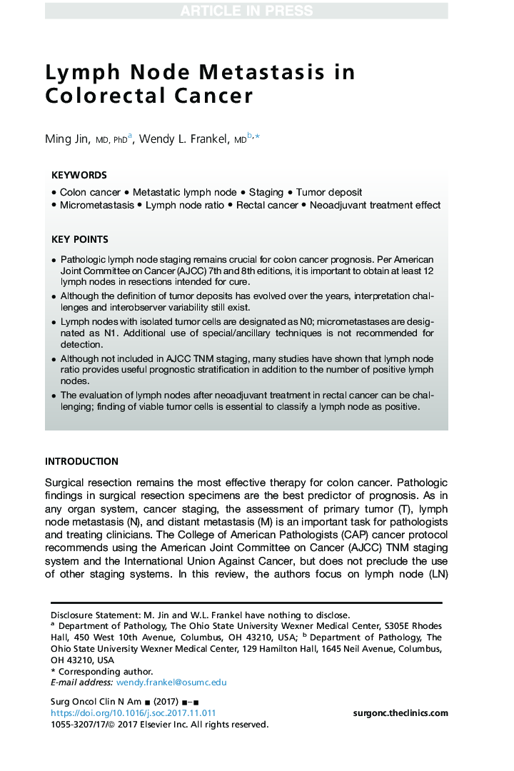 Lymph Node Metastasis in Colorectal Cancer