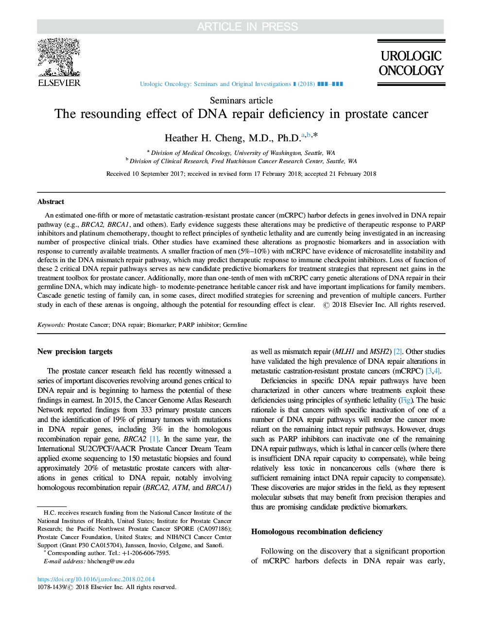 The resounding effect of DNA repair deficiency in prostate cancer