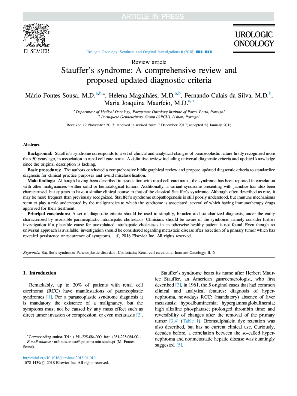 Stauffer's syndrome: A comprehensive review and proposed updated diagnostic criteria