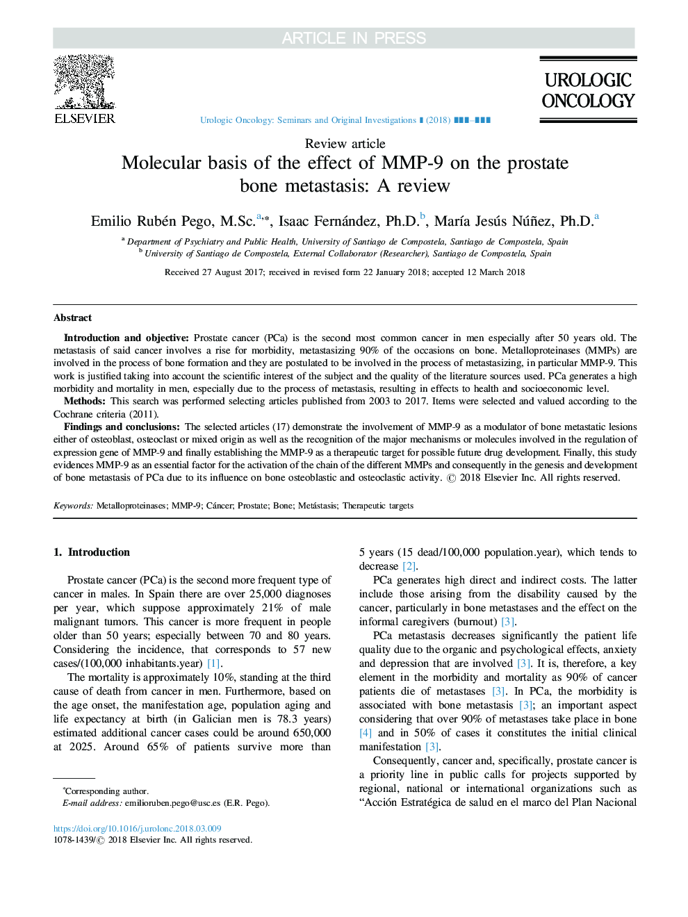 Molecular basis of the effect of MMP-9 on the prostate bone metastasis: A review
