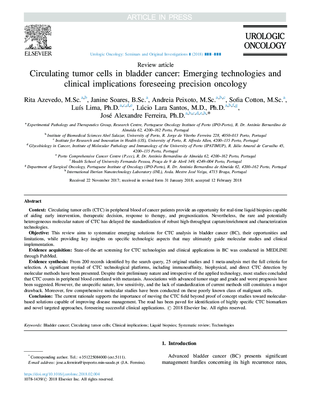 Circulating tumor cells in bladder cancer: Emerging technologies and clinical implications foreseeing precision oncology