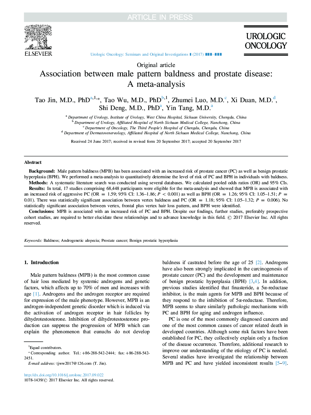 ارتباط بین طاسی الگوی مرد و بیماری پروستات: یک متاآنالیز 