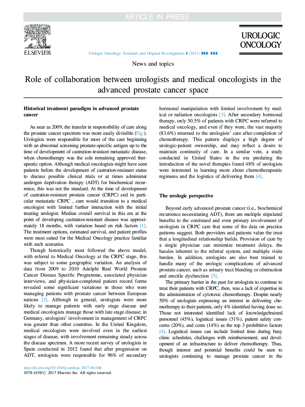 Role of collaboration between urologists and medical oncologists in the advanced prostate cancer space