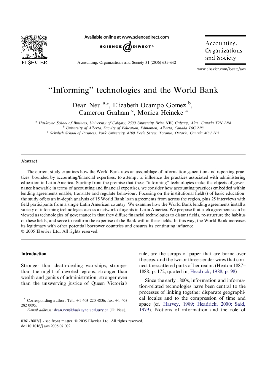 عکس صفحه اول مقاله: “Informing” technologies and the World Bank “Informing” technologies and the World Bank