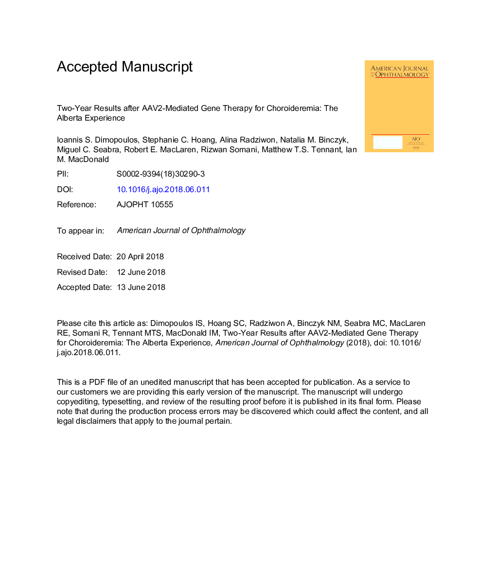 Two-Year Results After AAV2-Mediated Gene Therapy for Choroideremia: The Alberta Experience