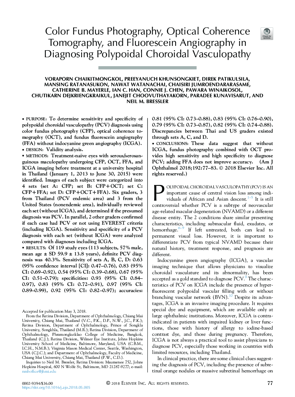 Color Fundus Photography, Optical Coherence Tomography, and Fluorescein Angiography in Diagnosing Polypoidal Choroidal Vasculopathy