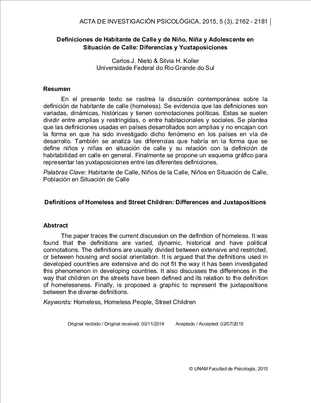 Definiciones de Habitante de Calle y de Niño, Niña y Adolescente en Situación de Calle: Diferencias y Yuxtaposiciones