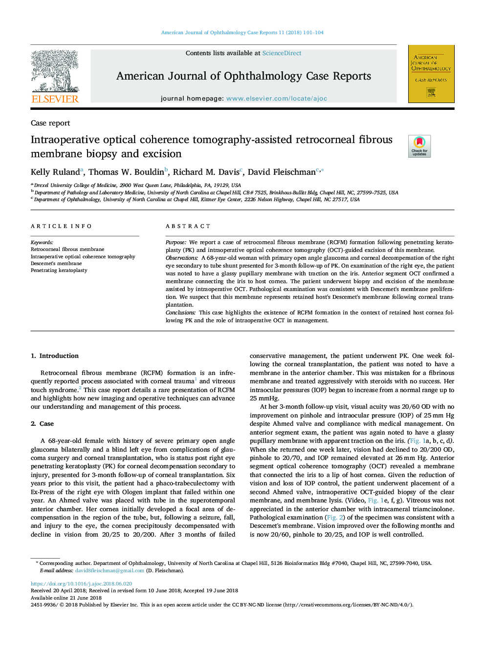 Intraoperative optical coherence tomography-assisted retrocorneal fibrous membrane biopsy and excision