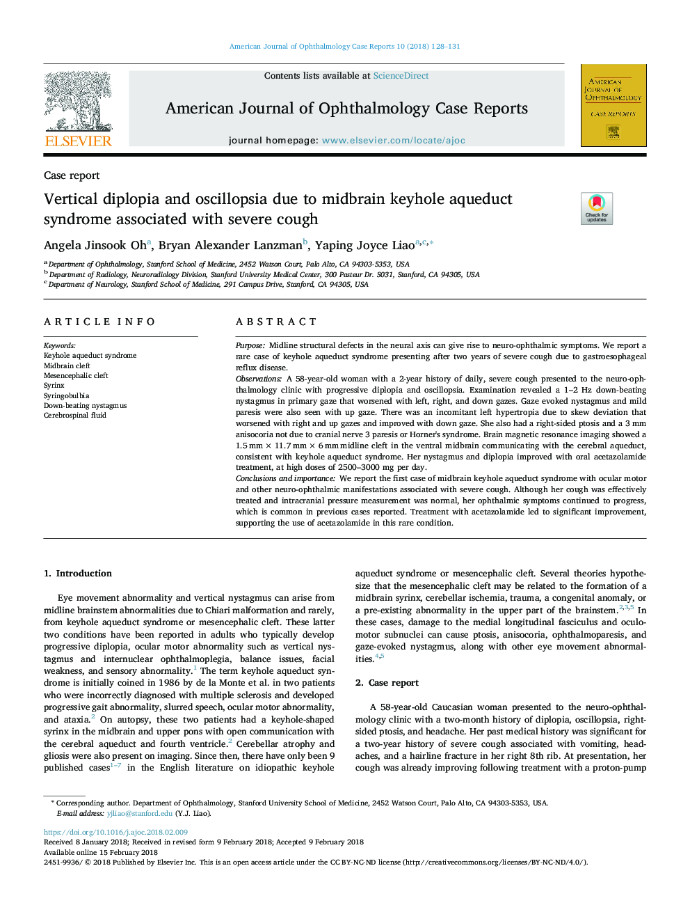 Vertical diplopia and oscillopsia due to midbrain keyhole aqueduct syndrome associated with severe cough