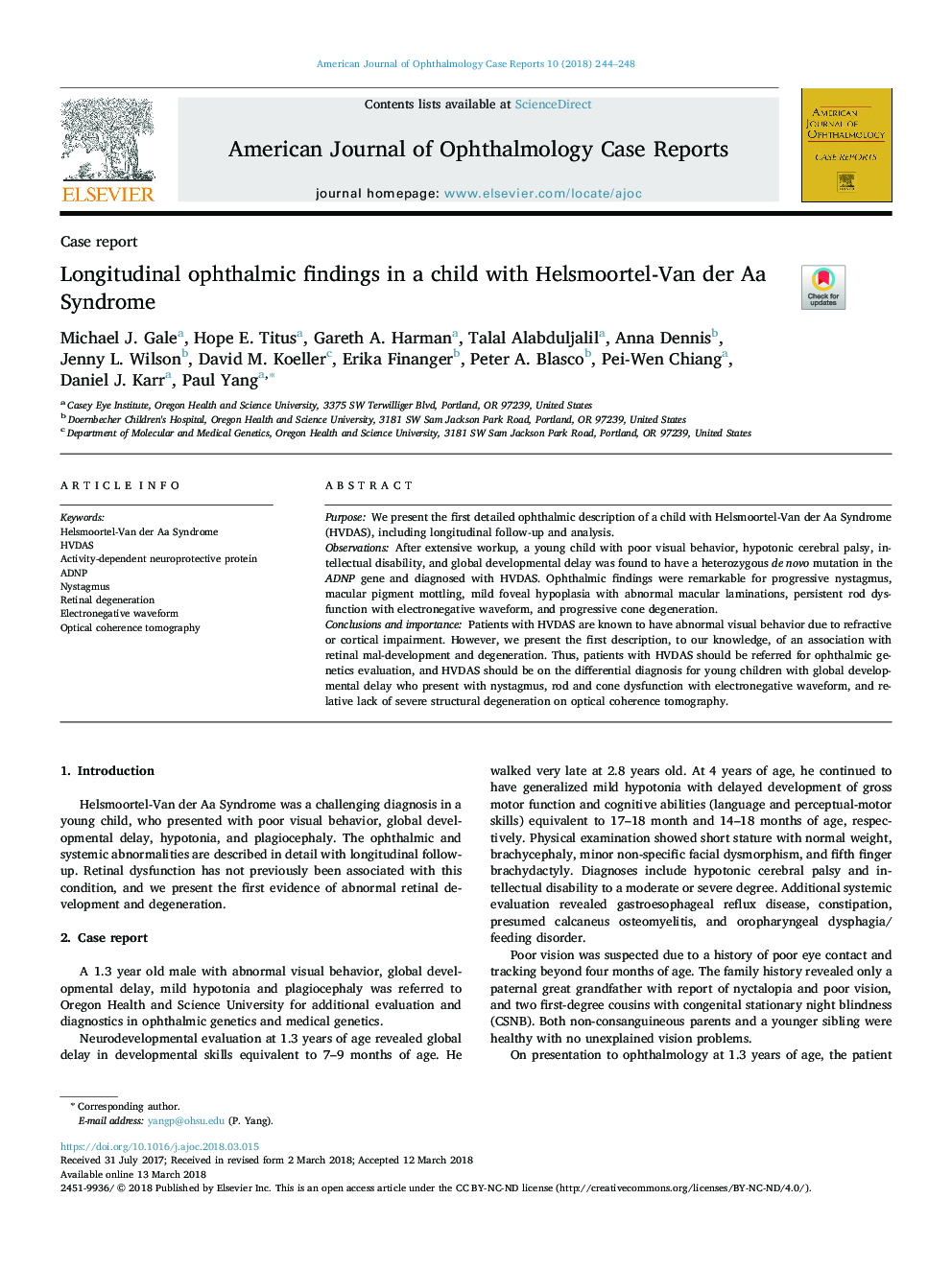 Longitudinal ophthalmic findings in a child with Helsmoortel-Van der Aa Syndrome