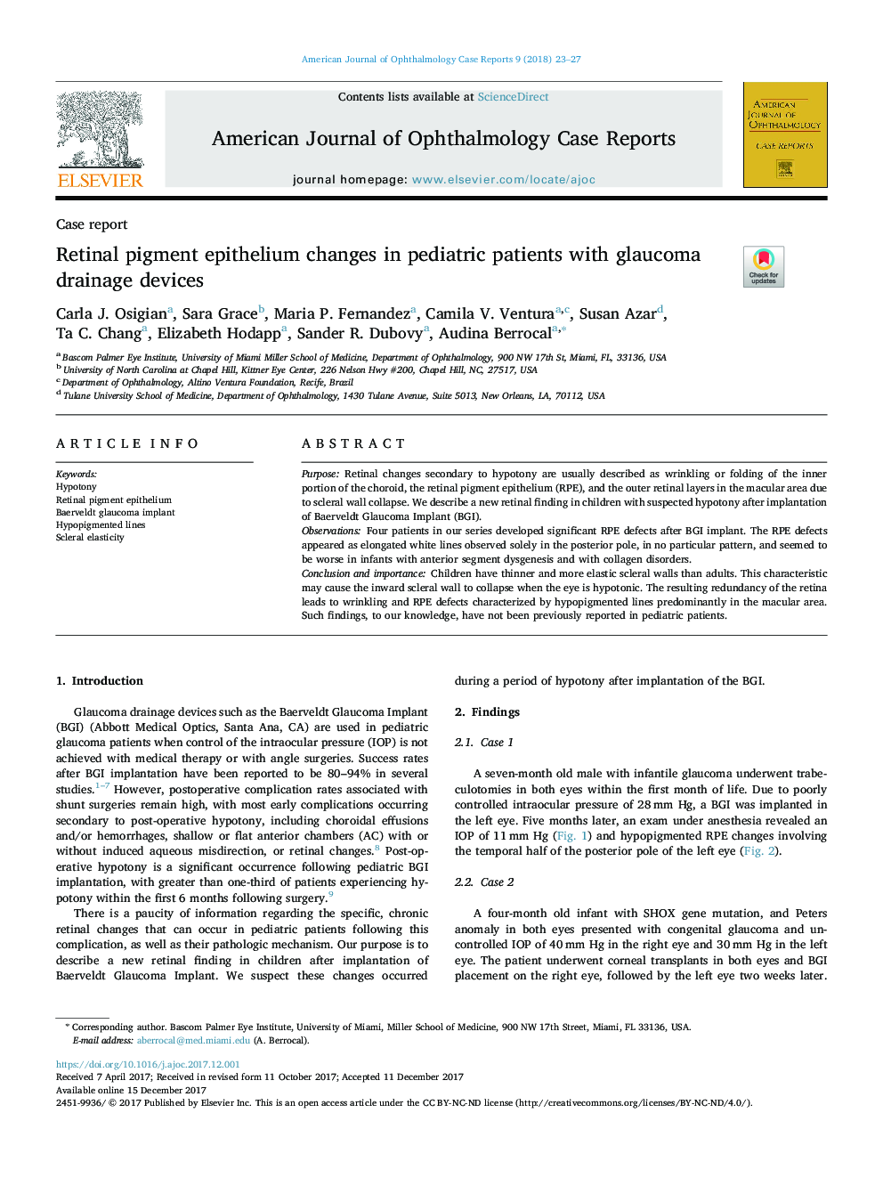 Retinal pigment epithelium changes in pediatric patients with glaucoma drainage devices