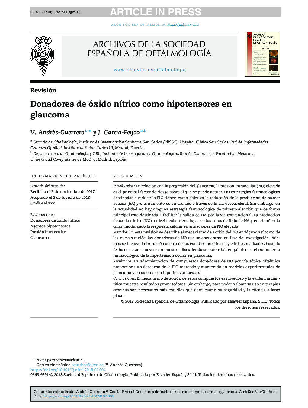 Donadores de óxido nÃ­trico como hipotensores en glaucoma