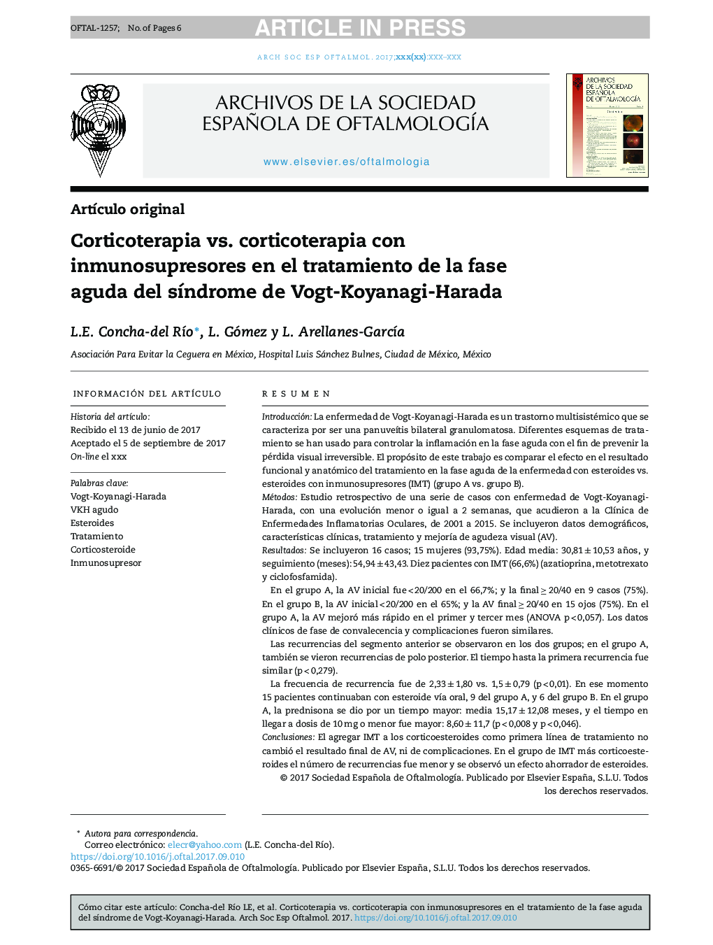 Corticoterapia vs. corticoterapia con inmunosupresores en el tratamiento de la fase aguda del sÃ­ndrome de Vogt-Koyanagi-Harada