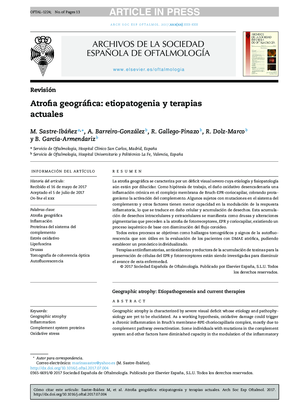 Atrofia geográfica: etiopatogenia y terapias actuales