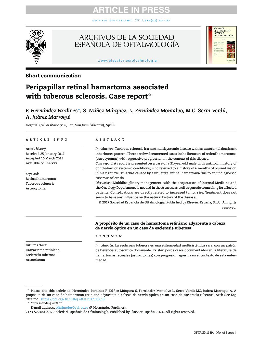 Peripapillar retinal hamartoma associated with tuberous sclerosis. Case report