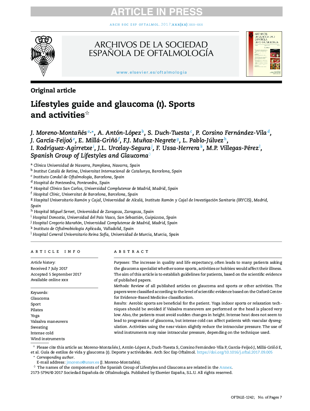 Lifestyles guide and glaucoma (i). Sports and activities