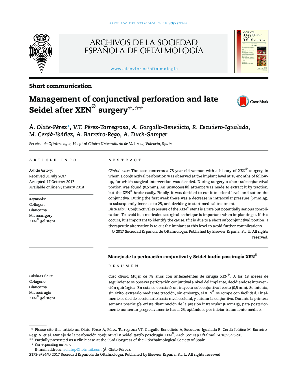 Management of conjunctival perforation and late Seidel after XEN® surgery