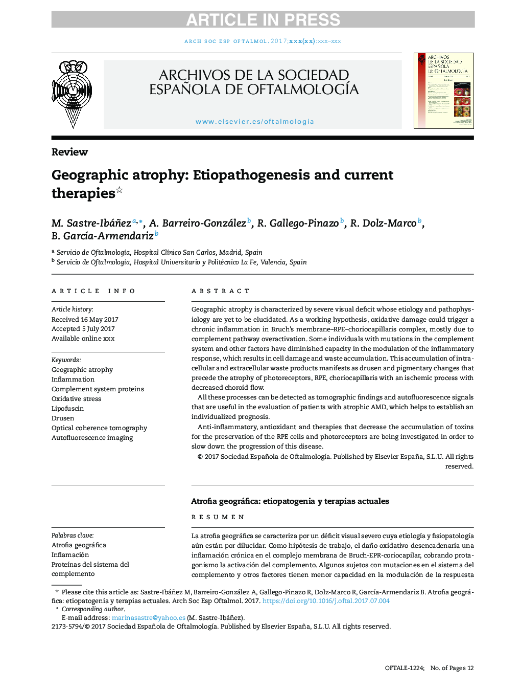 Geographic atrophy: Etiopathogenesis and current therapies