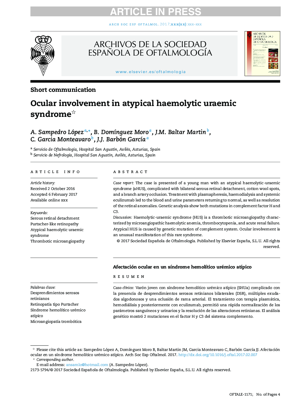 Ocular involvement in atypical haemolytic uraemic syndrome