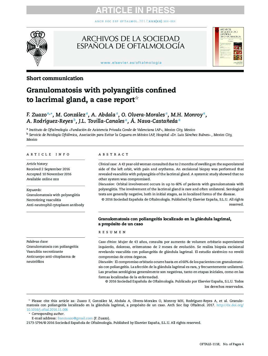 Granulomatosis with polyangiitis confined to lacrimal gland, a case report