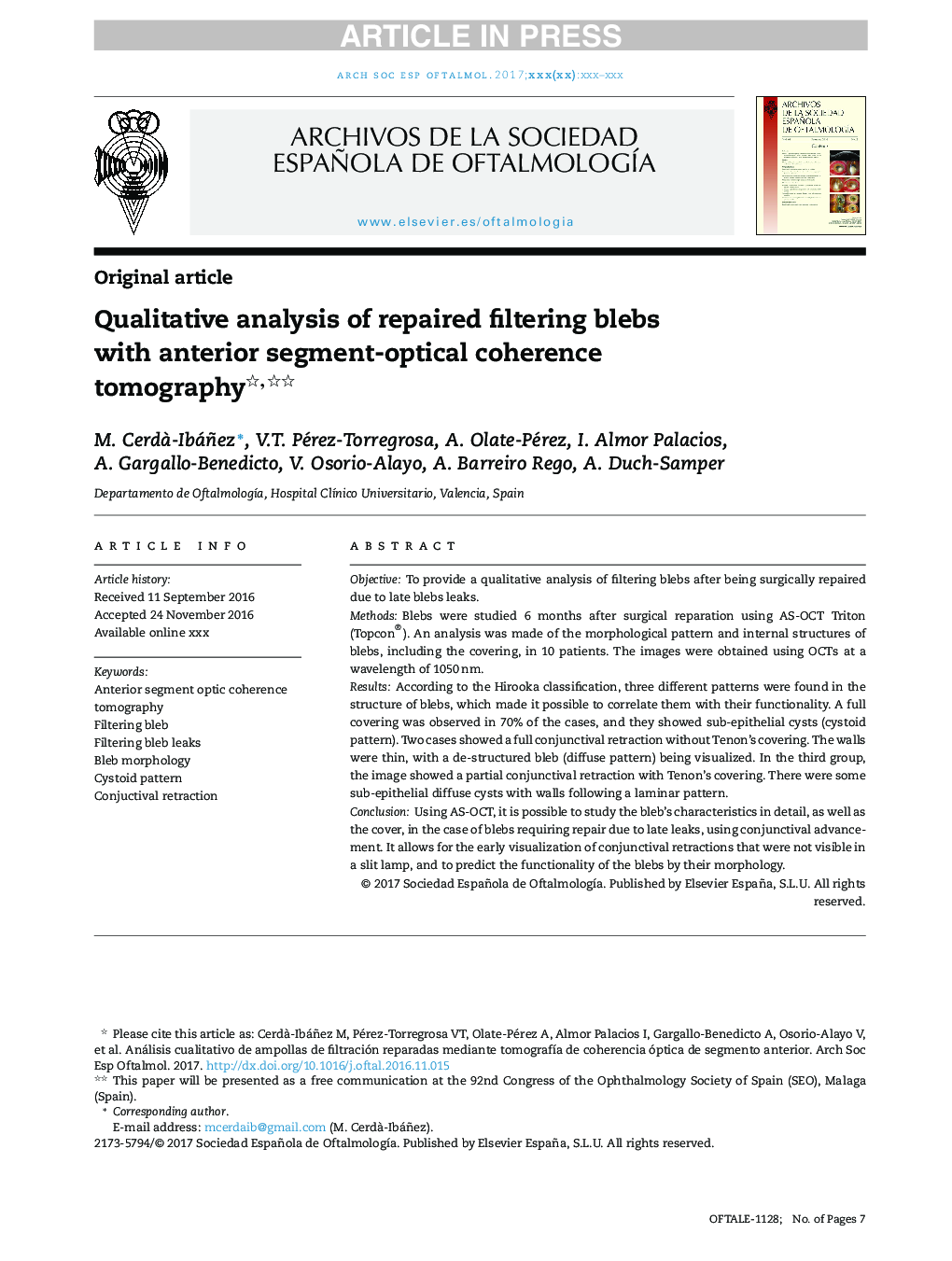 Qualitative analysis of repaired filtering blebs with anterior segment-optical coherence tomography