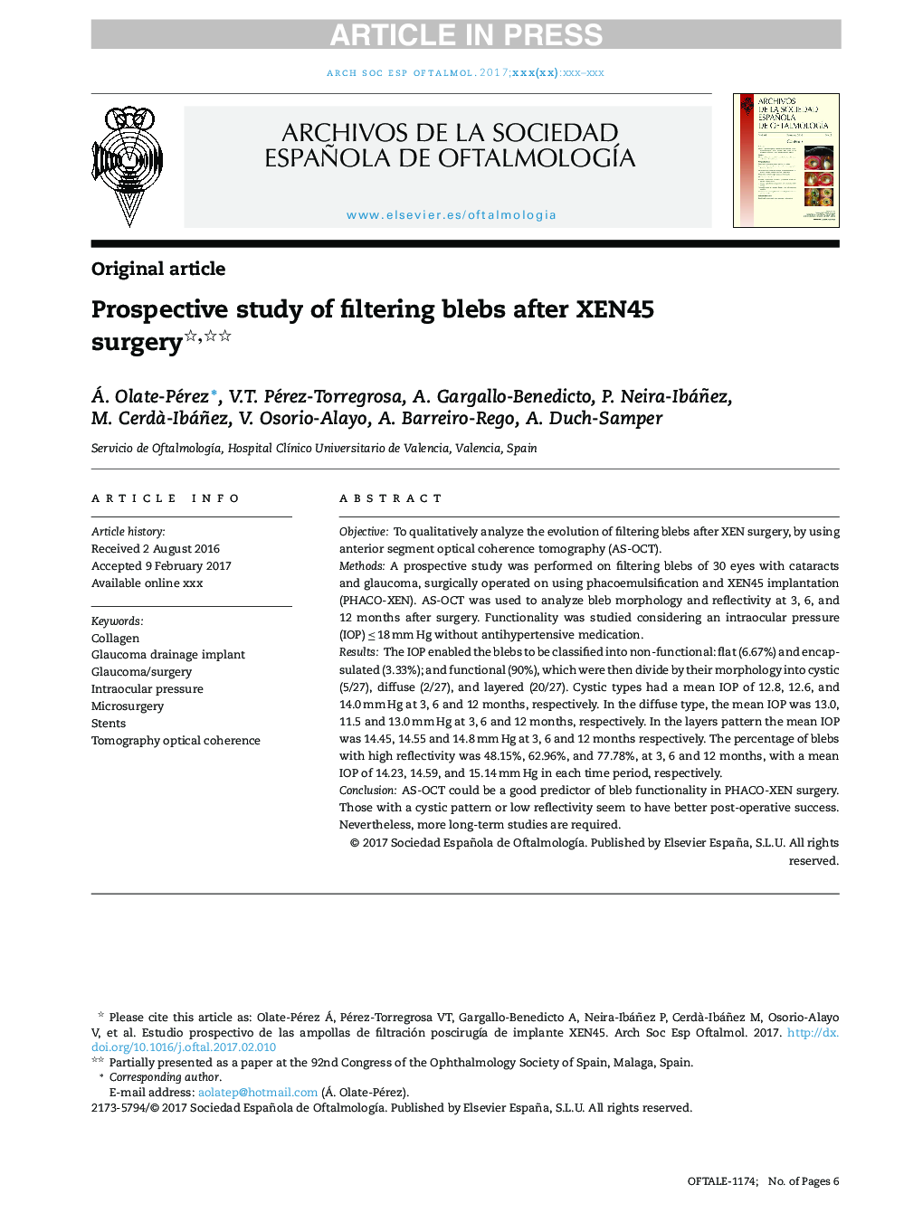 Prospective study of filtering blebs after XEN45 surgery