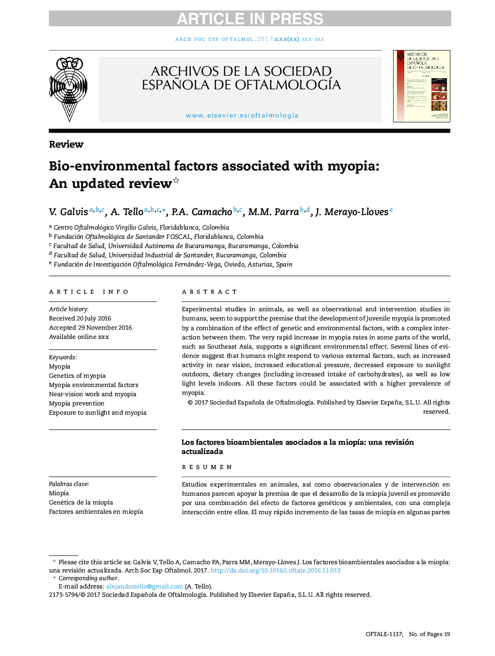 Bio-environmental factors associated with myopia: An updated review