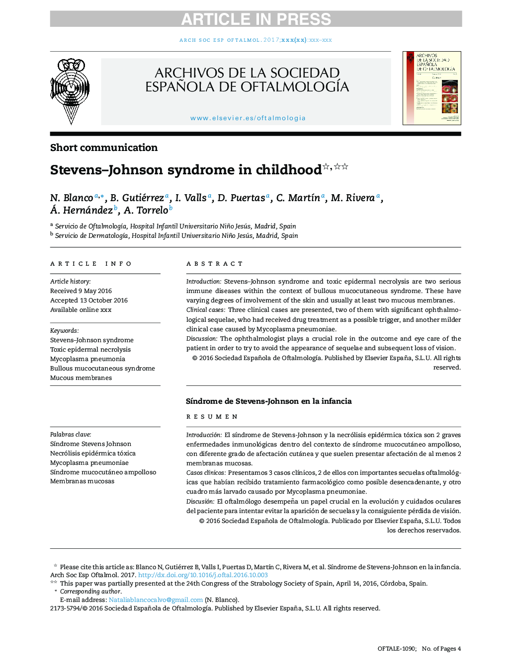 Stevens-Johnson syndrome in childhood