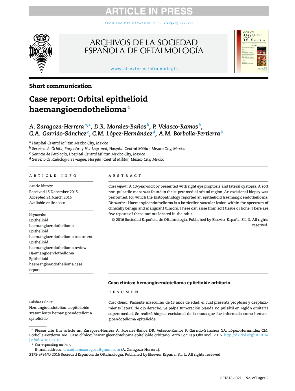 Case report: Orbital epithelioid haemangioendothelioma