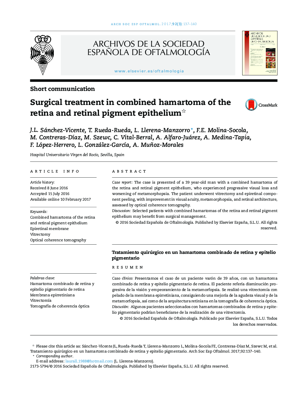 Surgical treatment in combined hamartoma of the retina and retinal pigment epithelium