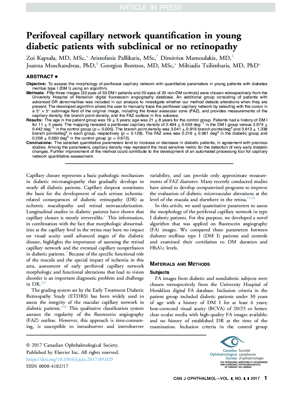 Perifoveal capillary network quantification in young diabetic patients with subclinical or no retinopathy