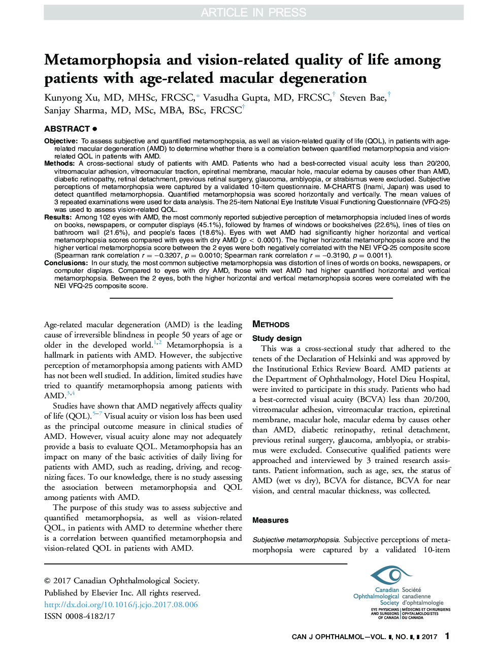 Metamorphopsia and vision-related quality of life among patients with age-related macular degeneration