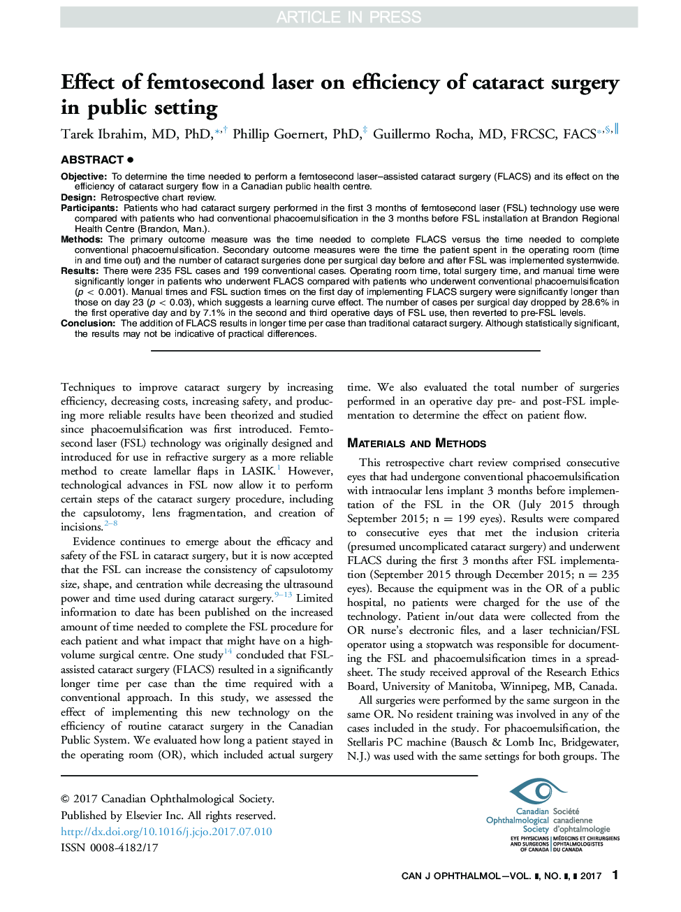 Effect of femtosecond laser on efficiency of cataract surgery in public setting