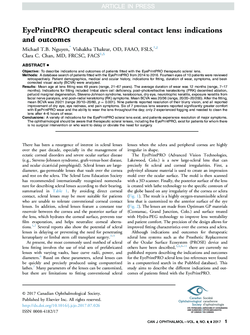 EyePrintPRO therapeutic scleral contact lens: indications and outcomes