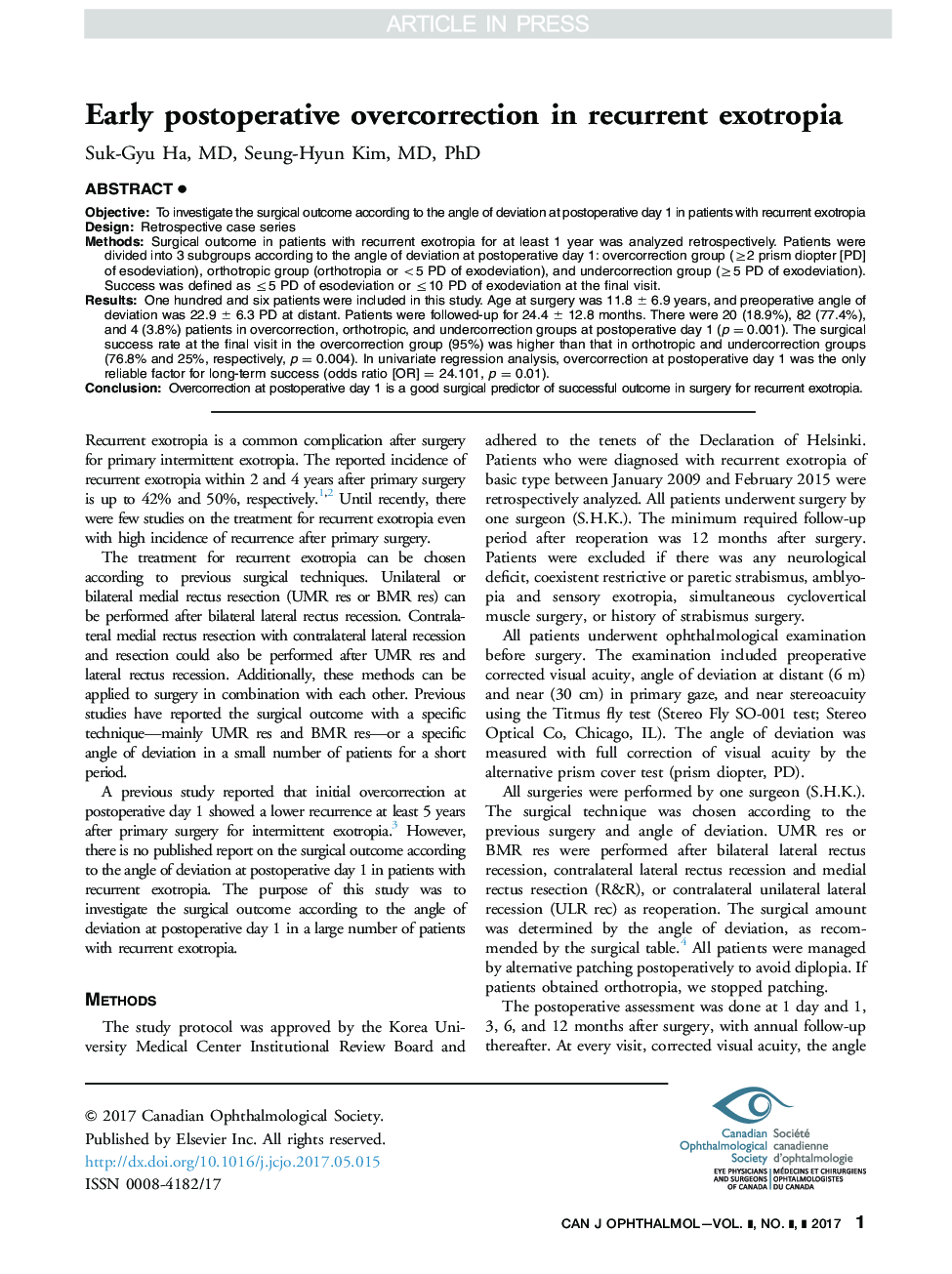 Early postoperative overcorrection in recurrent exotropia