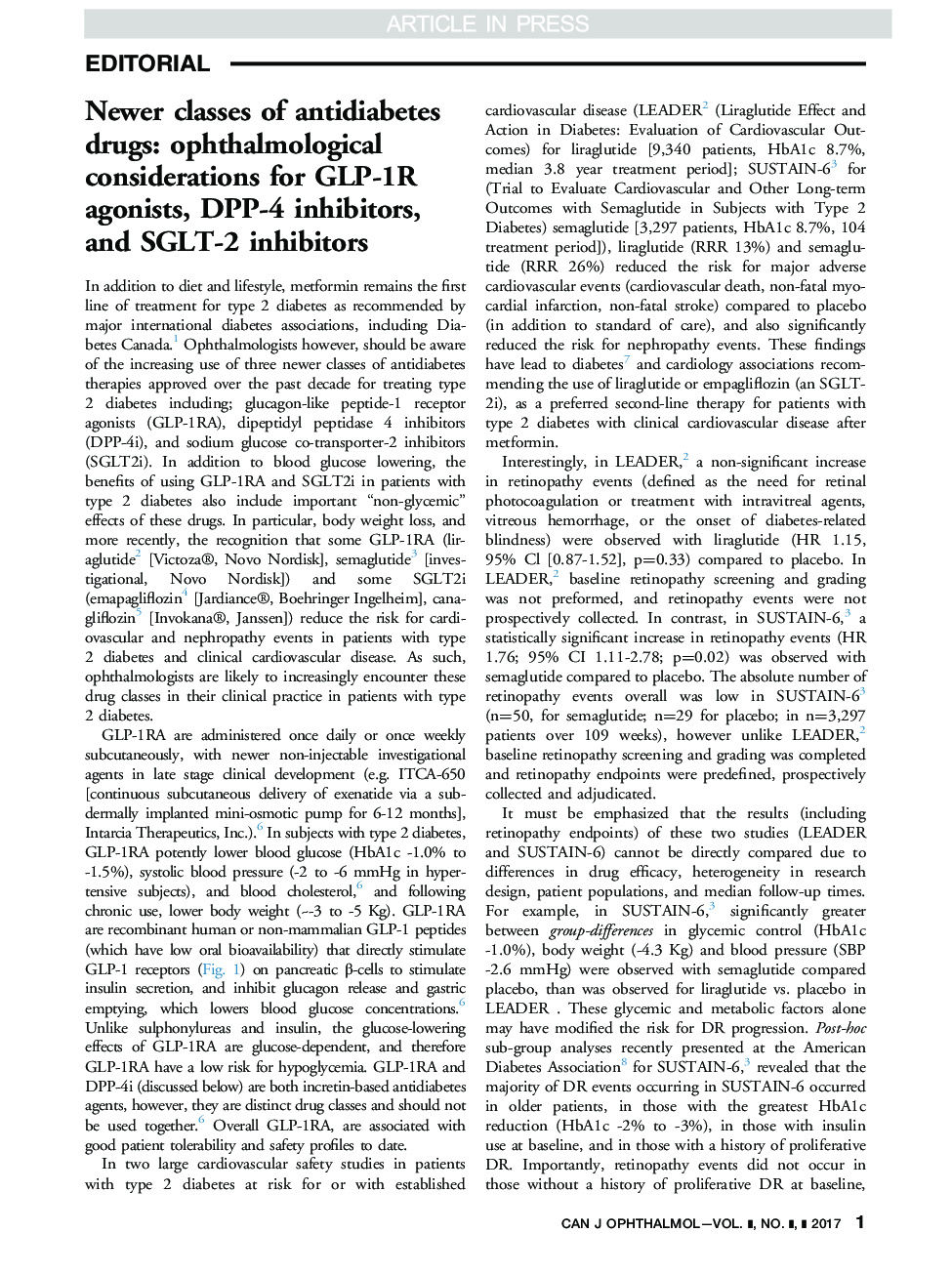 Newer classes of antidiabetes drugs: ophthalmological considerations for GLP-1R agonists, DPP-4 inhibitors, and SGLT-2 inhibitors